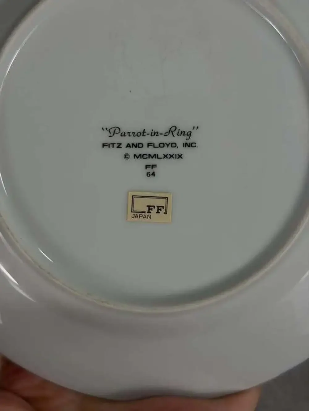 Vintage Fitz and Floyd Japan 'Parrot-in-Ring' 7” Plate